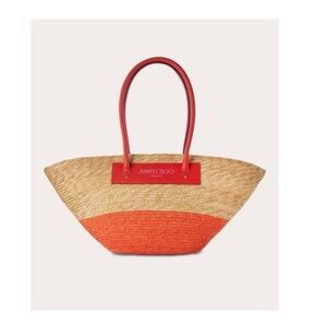 Jimmy Choo Peach and Tan Straw Tote